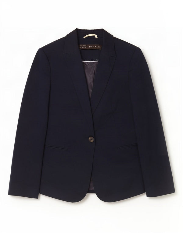 Giacca blazer a 1 bottone da donna Zara UK 6 XS cotone blu navy