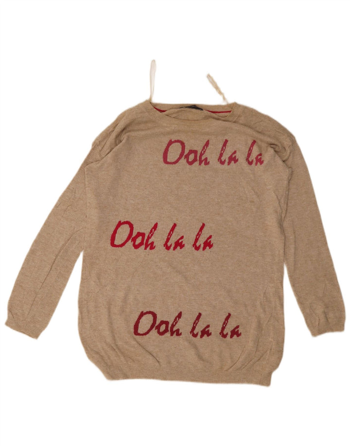 Maglione con scollo a barca con grafica da donna Marks & Spencer UK 12 Beige medio
