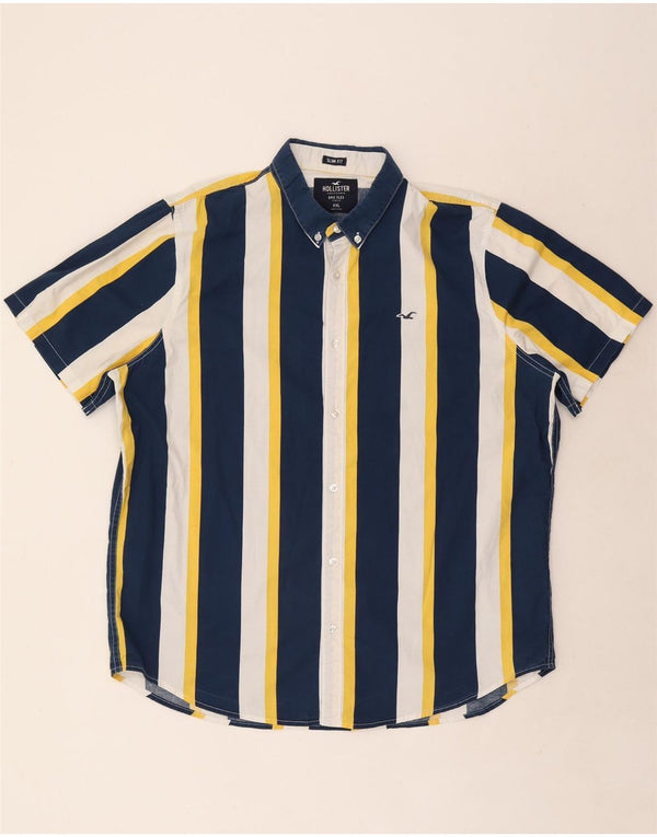 Camicia Hollister da uomo slim fit a maniche corte 2XL cotone a righe blu