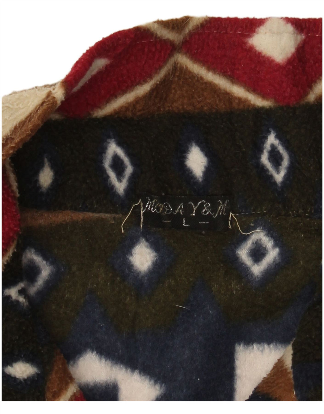 Giacca in pile oversize da donna VINTAGE UK 16 Grande motivo geometrico multicolore