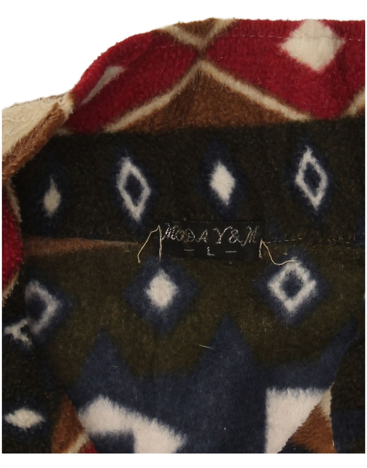 Giacca in pile oversize da donna VINTAGE UK 16 Grande motivo geometrico multicolore