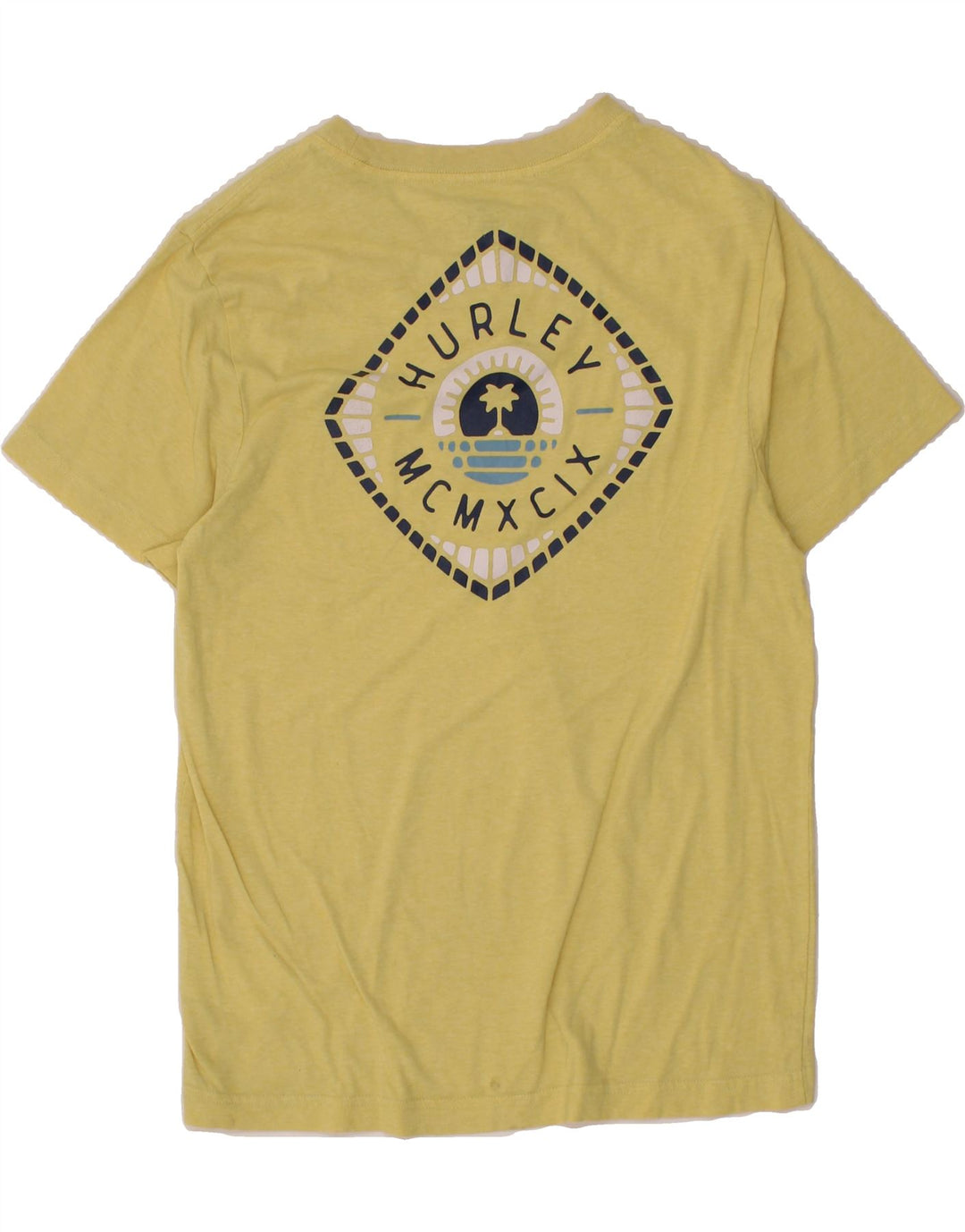 HURLEY Mens Graphic T-Shirt Top Small Yellow Cotton Vintage Hurley and Second-Hand Hurley from Messina Hembry 