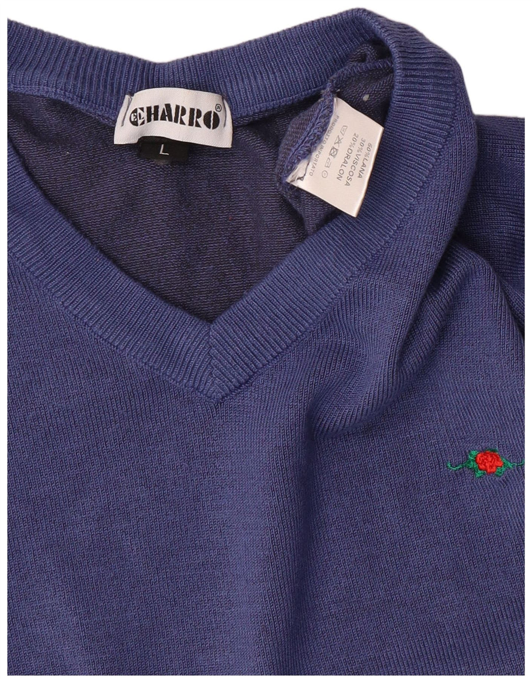 EL CHARRO Maglione da donna con scollo a V UK 14 Large Lana blu navy