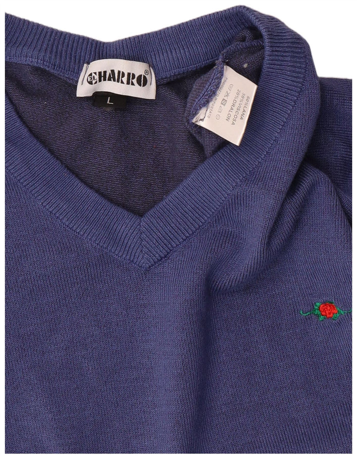 EL CHARRO Maglione da donna con scollo a V UK 14 Large Lana blu navy