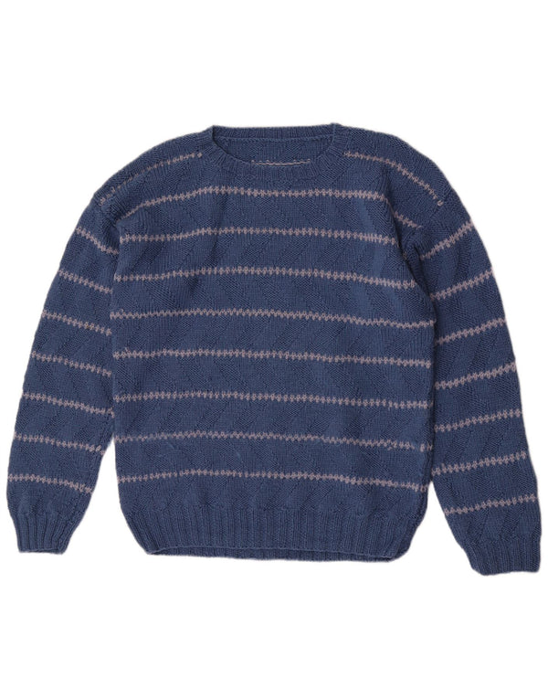 Maglione maglione girocollo vintage da uomo vestibilità regolare a righe blu medio