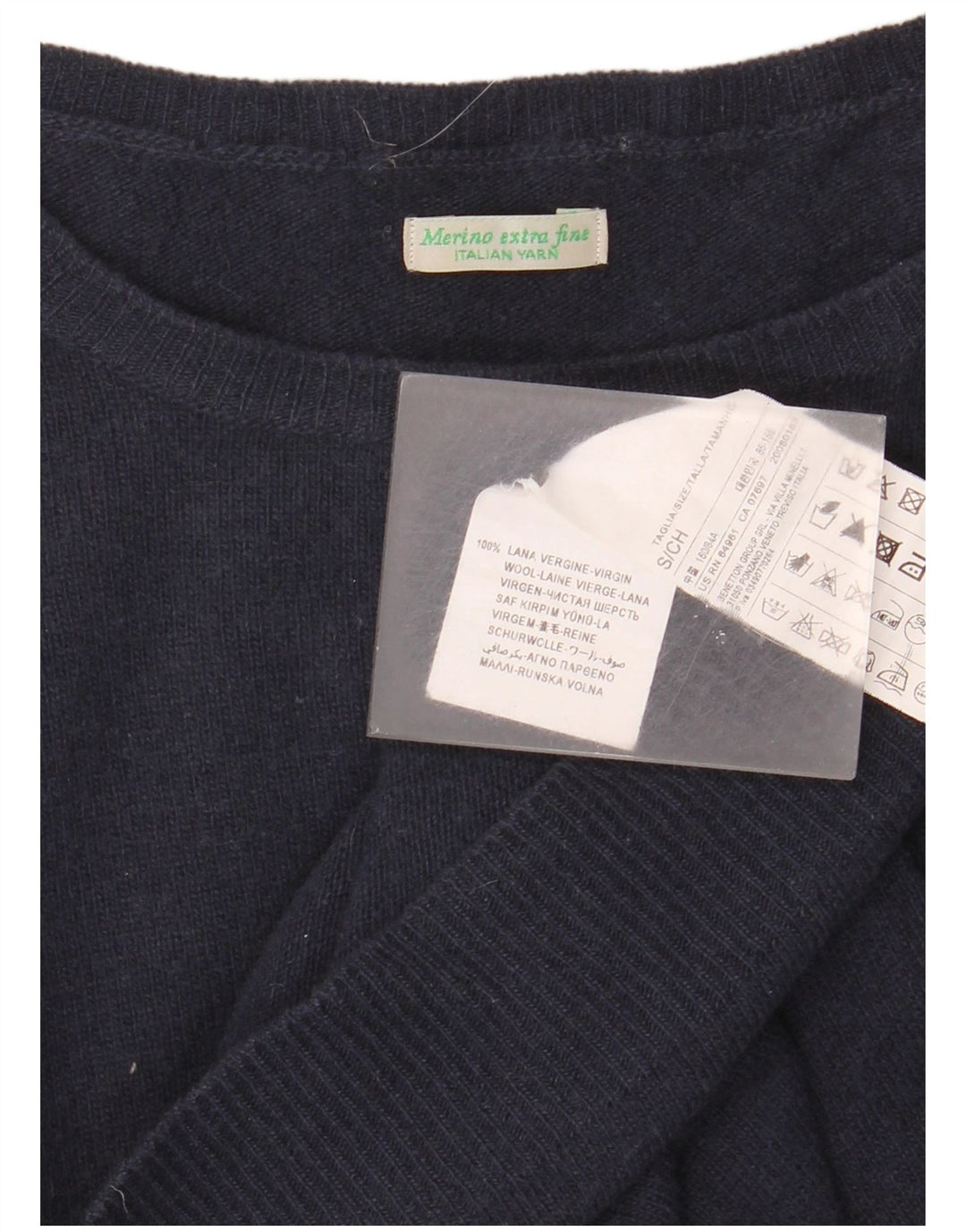 BENETTON Maglione da uomo con scollo a barca piccolo in lana vergine blu navy