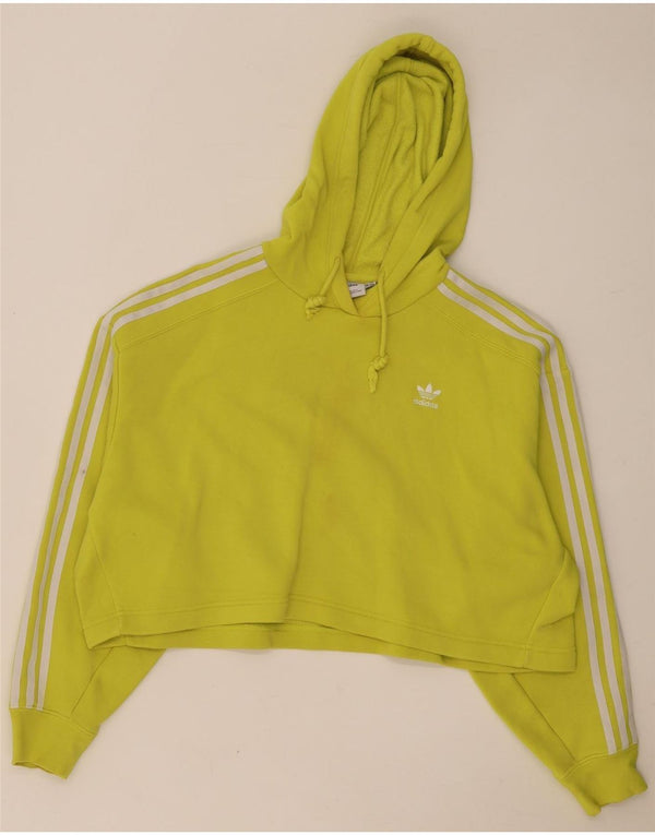 Felpa con cappuccio oversize corta da donna Adidas UK 14 blocco colore giallo medio
