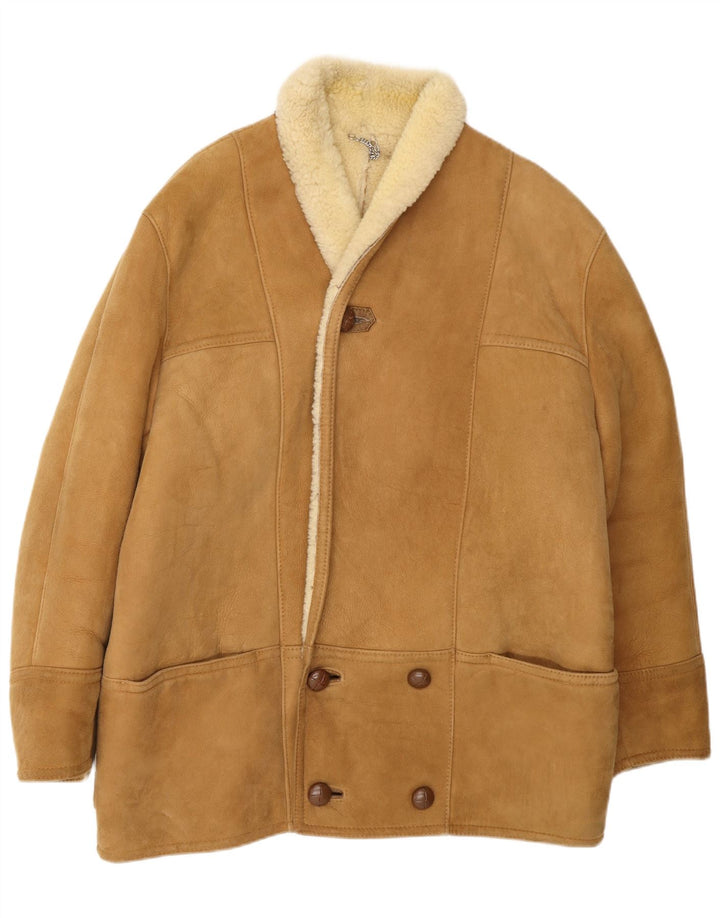 Giacca in shearling doppio petto da uomo Morlands UK 36 piccola marrone