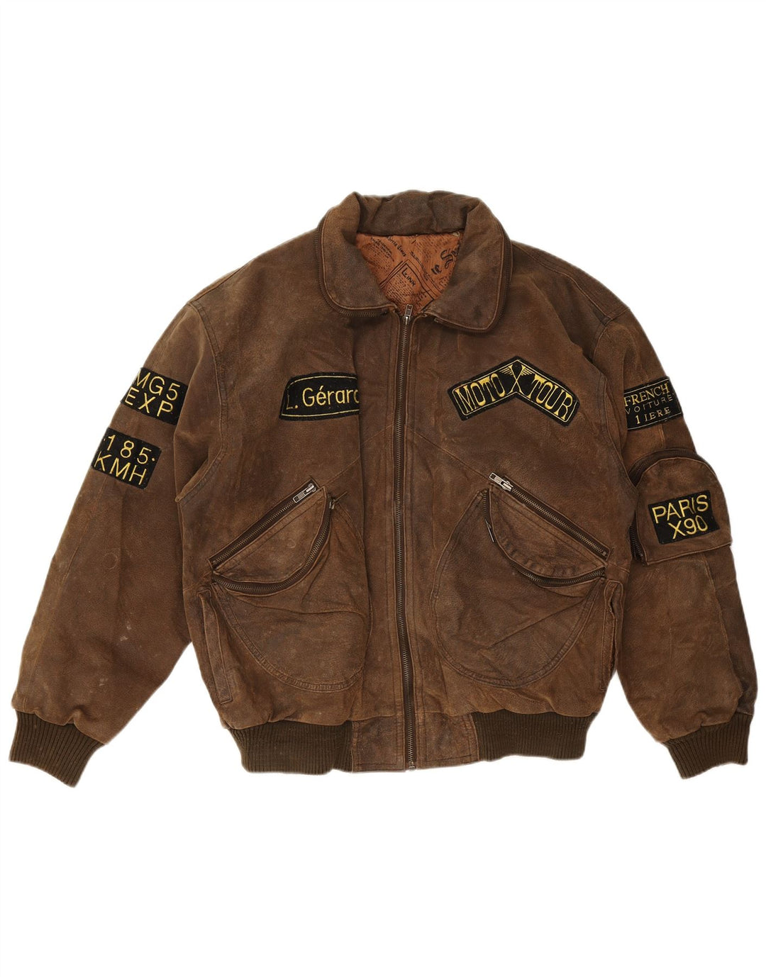 Giacca da aviatore da volo grafica vintage da uomo UK 38 Marrone medio