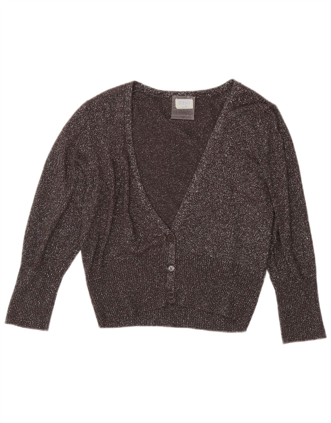 Maglione cardigan corto da donna Oasis UK 12 Viscosa screziata grigio medio