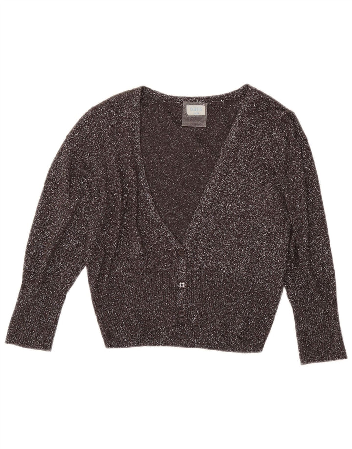 Maglione cardigan corto da donna Oasis UK 12 Viscosa screziata grigio medio