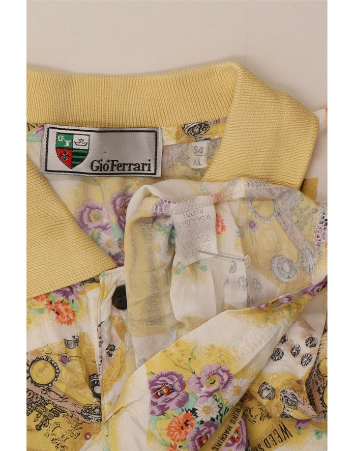 Gio Ferrari Camicia pullover a maniche corte da uomo IT 54 XL Viscosa floreale gialla