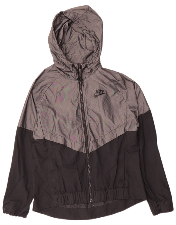 Giacca antipioggia con cappuccio Nike da donna UK 10 Small Grigio Colourblock Nylon