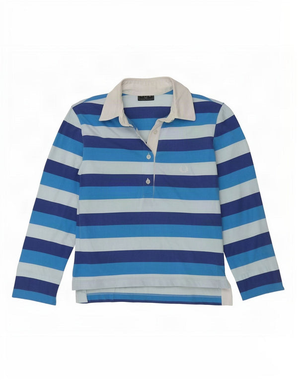 Polo da rugby da donna a maniche lunghe Fred Perry UK 12 a righe blu medio