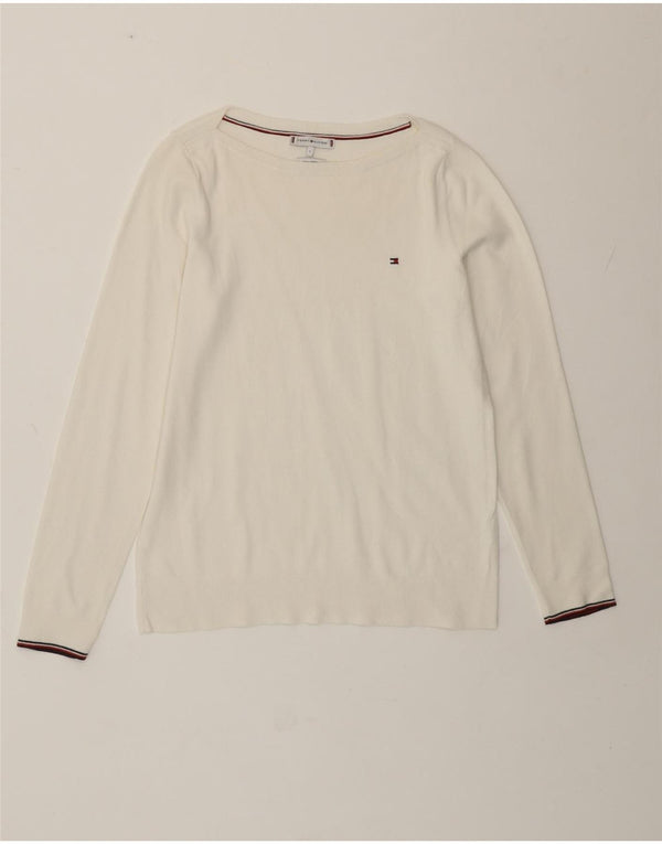 Maglione maglione con scollo a barca da donna Tommy Hilfiger UK 10 piccolo cotone bianco sporco