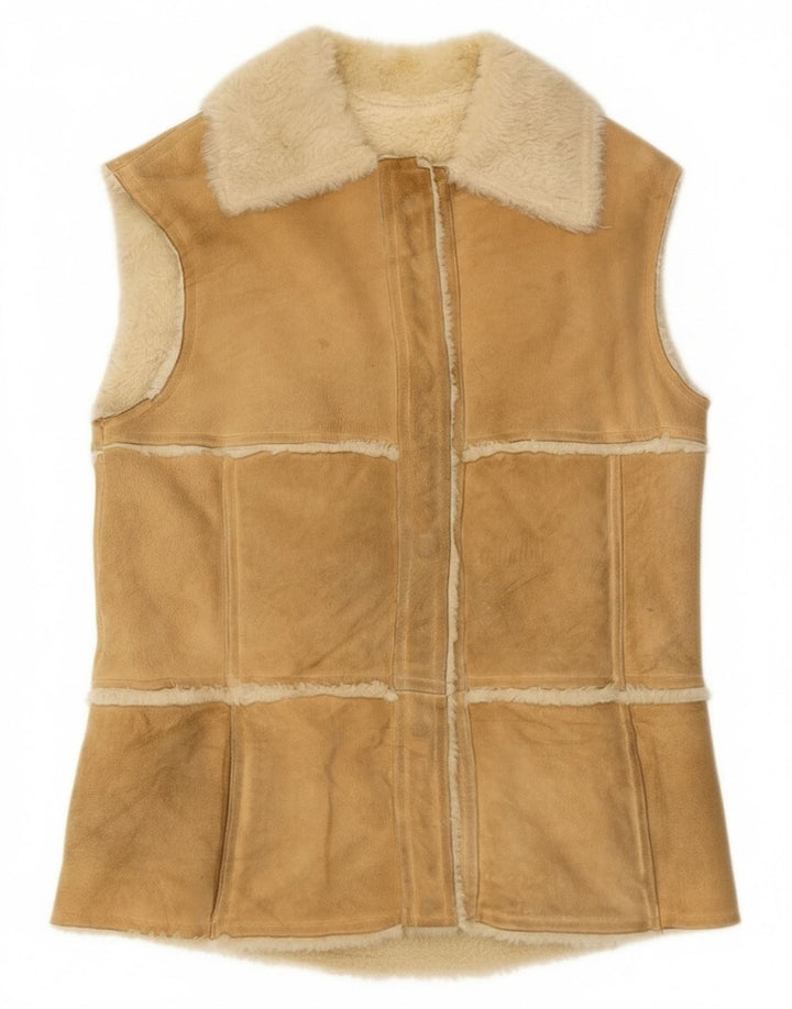 Gilet vintage in shearling da donna IT 44 beige medio