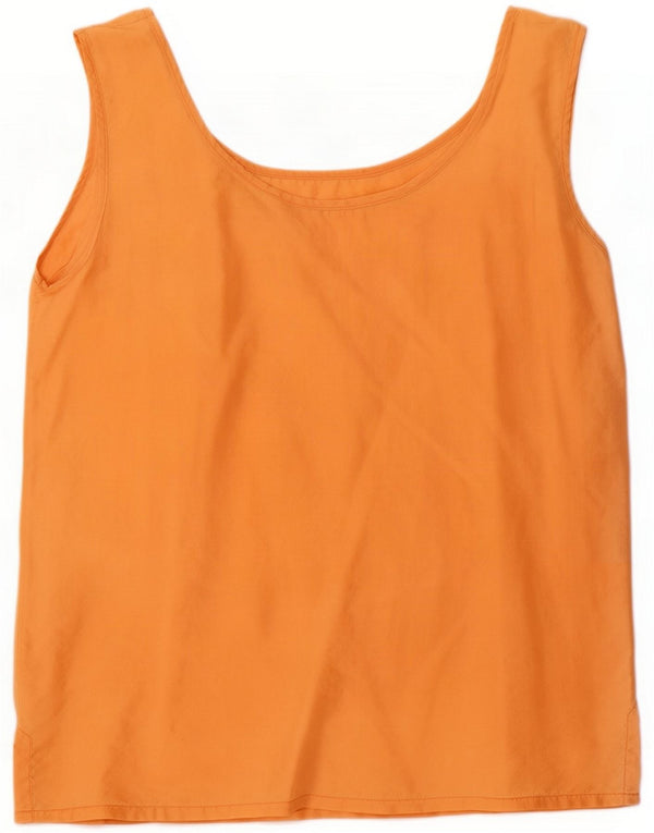 Camicetta vintage senza maniche da donna UK 14 Seta arancione media