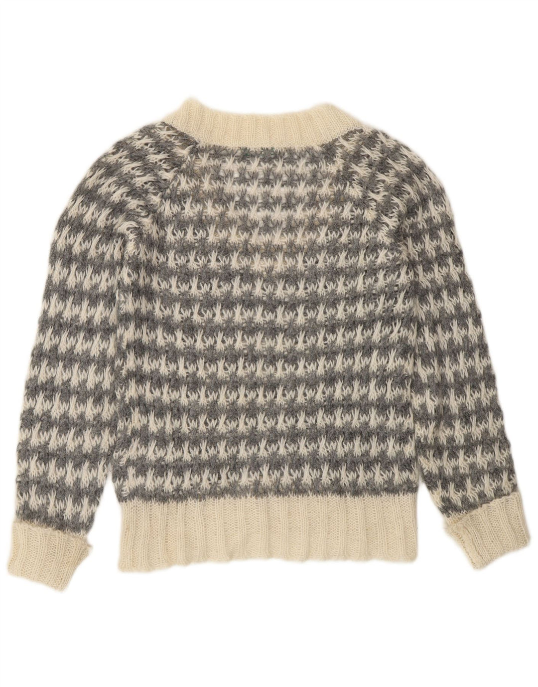 Maglione da donna con scollo a V Benetton UK 14 pied de poule grigio medio