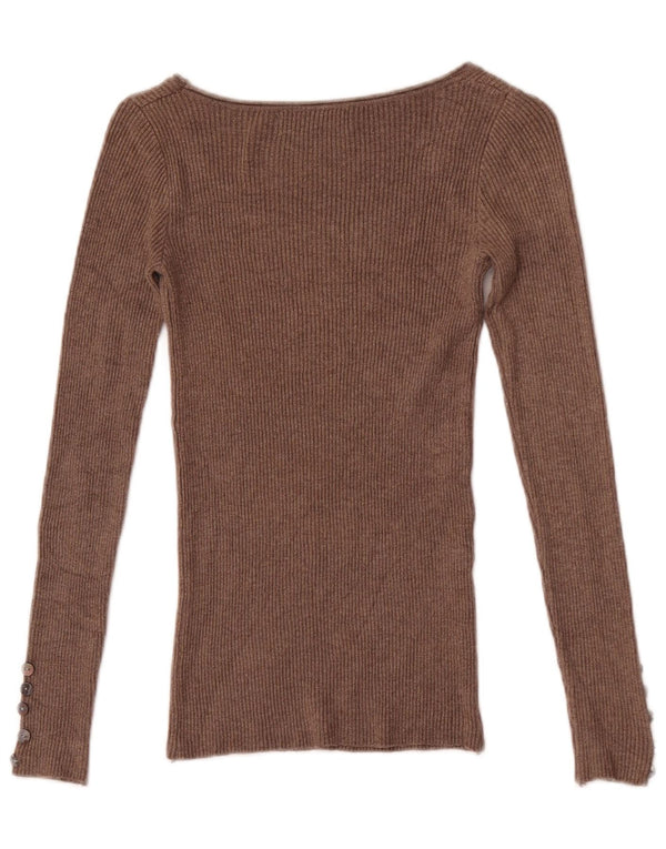 Top Zara da donna a maniche lunghe UK 4 XS marrone cotone