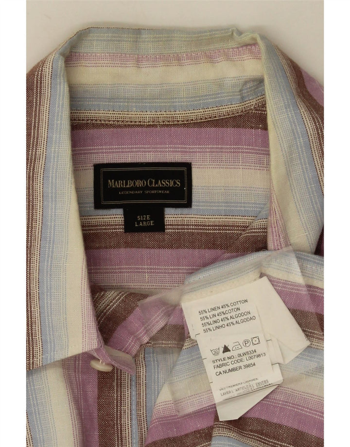 Camicia a maniche corte da uomo Marlboro Classics, lino a righe grandi multicolori
