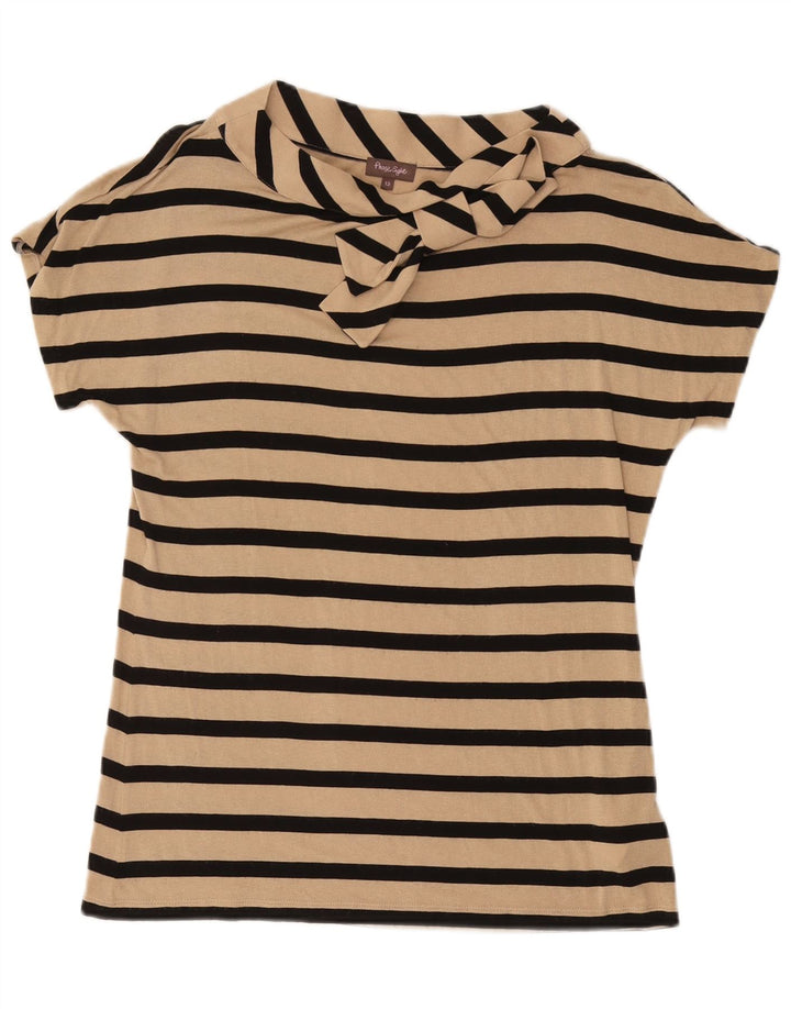 PHASE EIGHT Camicetta da donna con papillon Top UK 12 Viscosa a righe beige medio