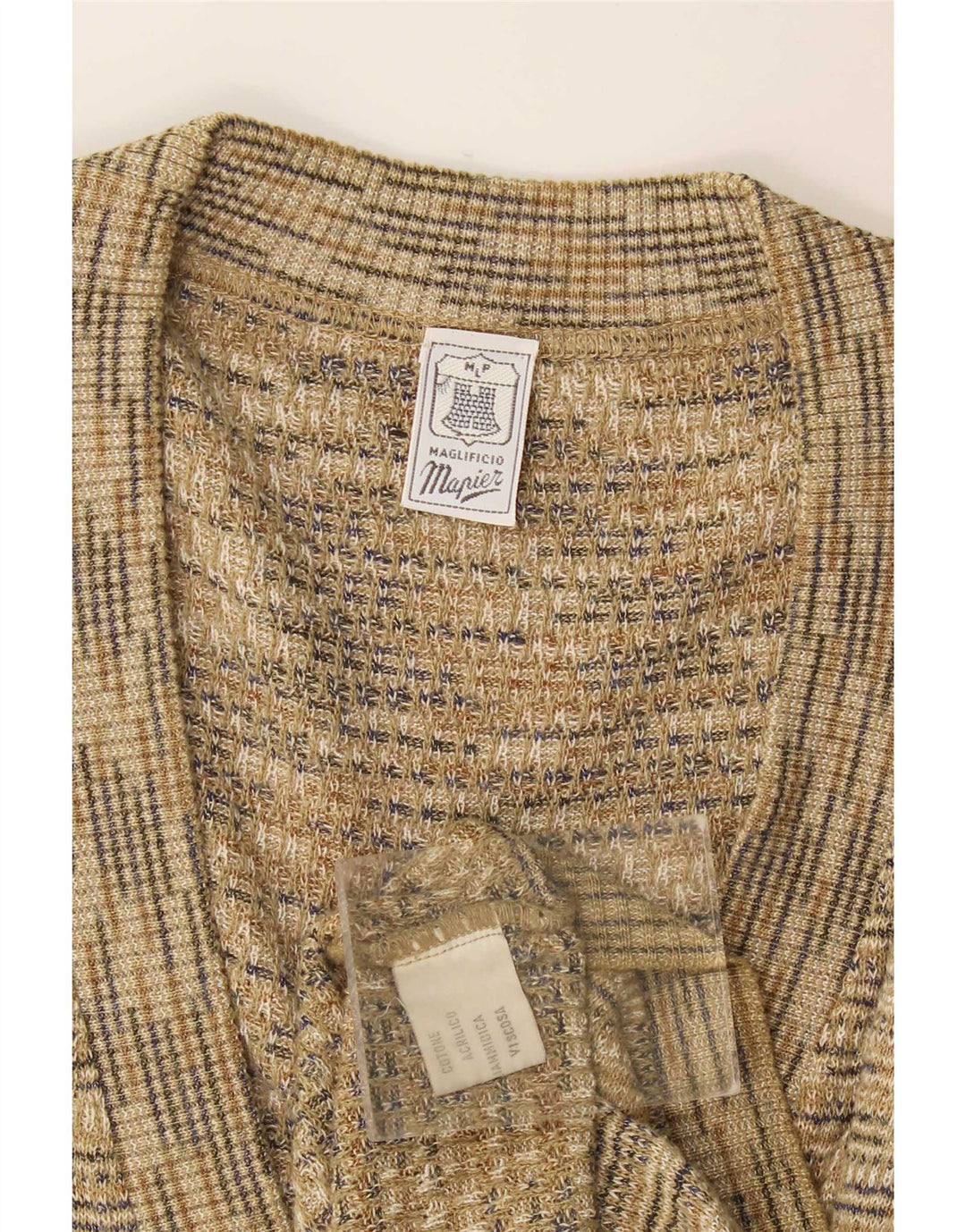 Maglione cardigan senza maniche da uomo Mapier in cotone screziato beige medio