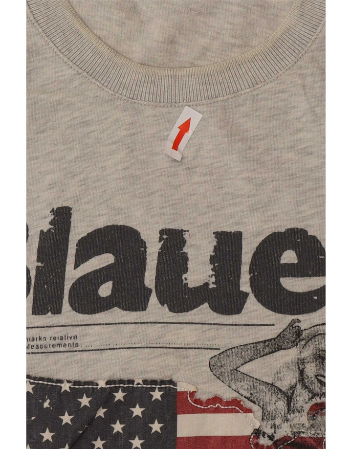 T-shirt grafica da uomo Blauer Top in cotone grigio medio