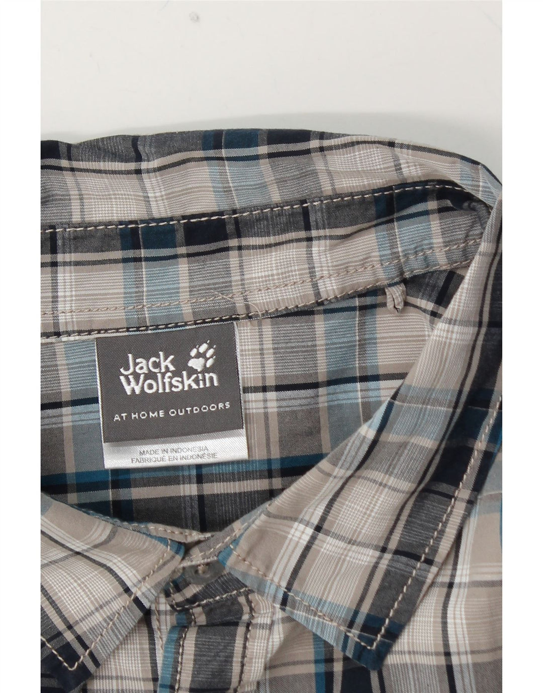 JACK WOLFSKIN Camicia a maniche corte da uomo UK 48 2XL Cotone a quadri blu