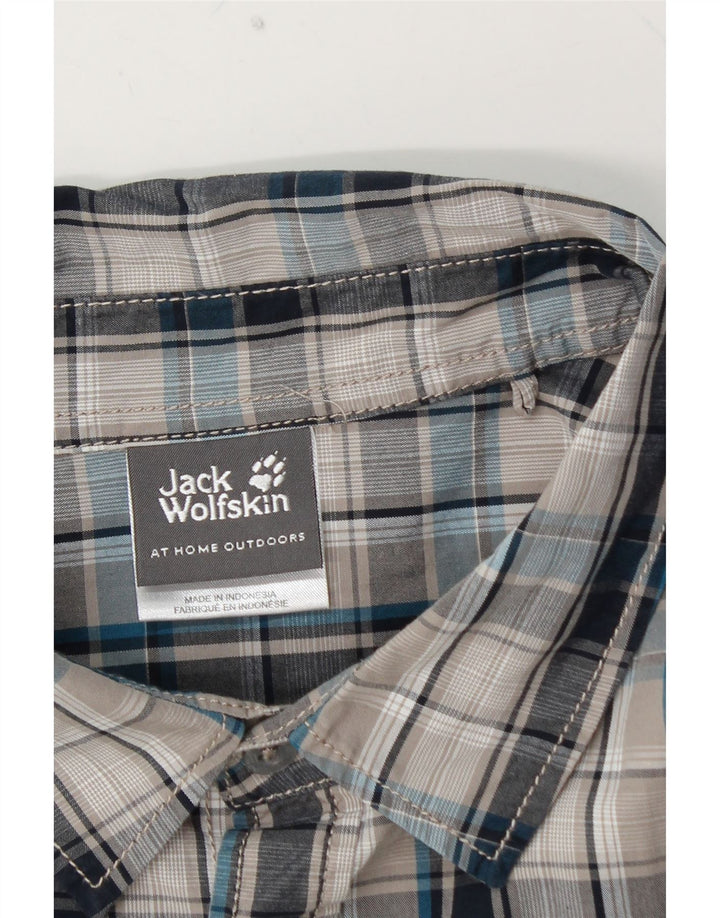 JACK WOLFSKIN Camicia a maniche corte da uomo UK 48 2XL Cotone a quadri blu