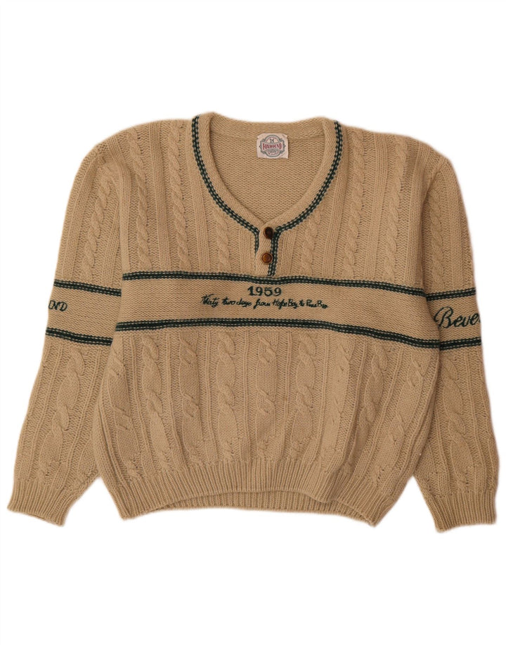 Maglione con scollo a V grafico da uomo Foxhound Lana a righe beige grande