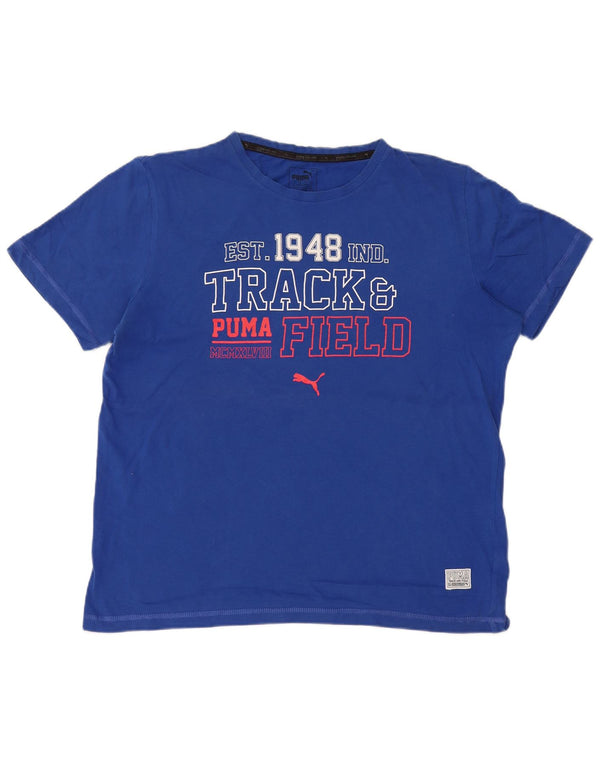 T-shirt grafica da uomo Puma Top in cotone blu medio