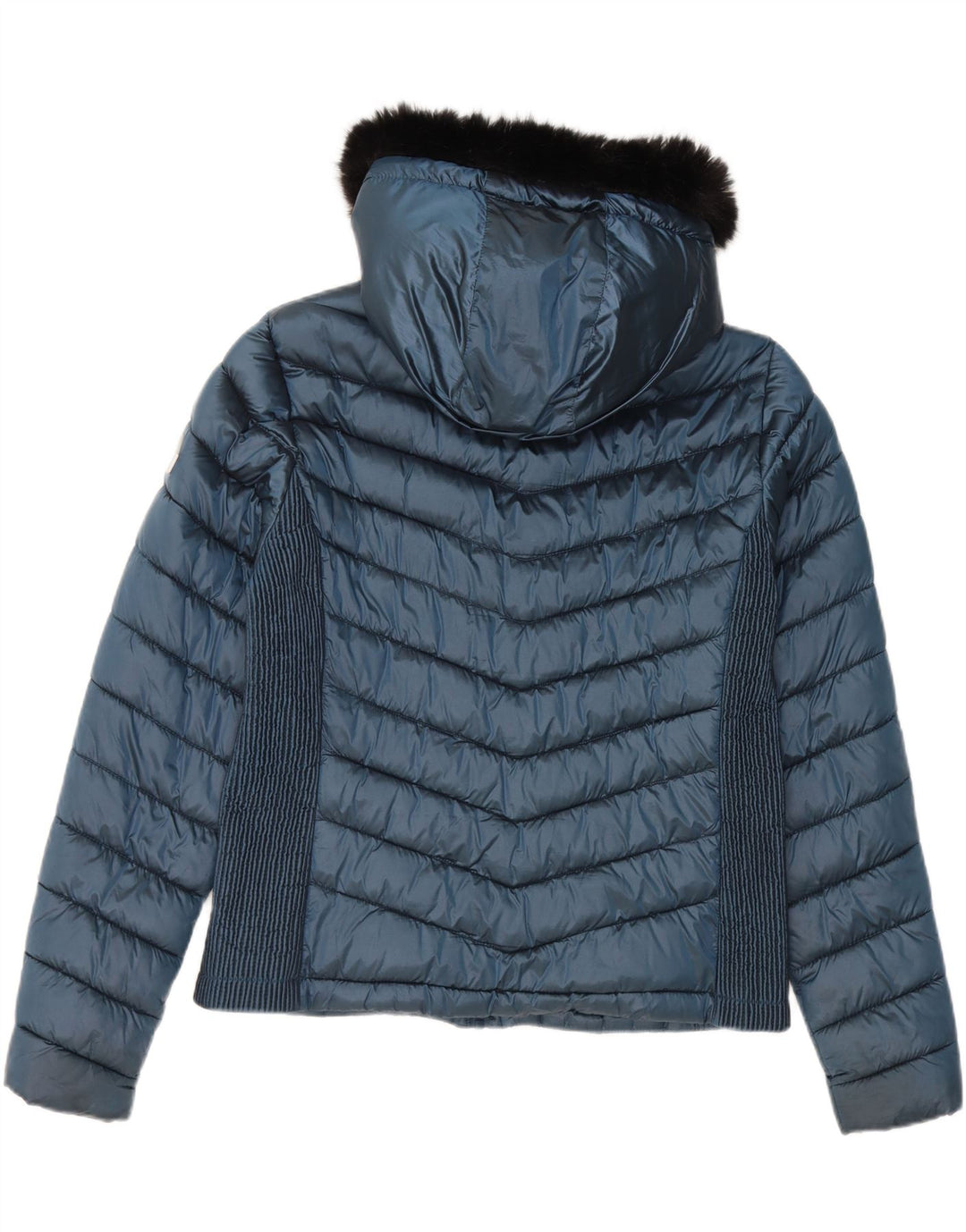 SUPERDRY Womens Hooded Padded Jacket UK 16 Large  Navy Blue Nylon