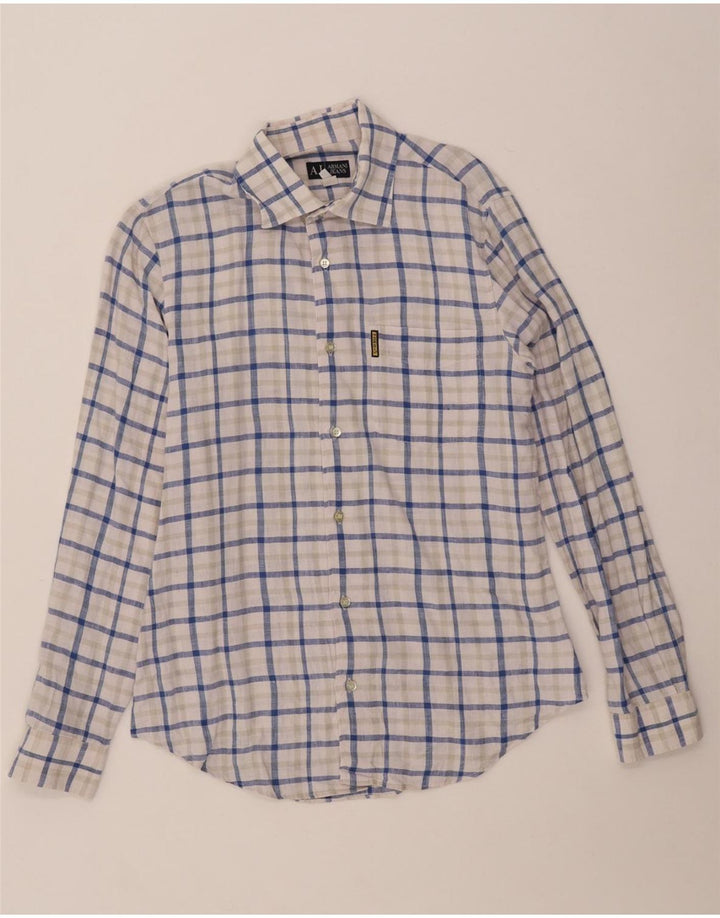 ARMANI JEANS Camicia da Uomo in Lino a Quadri Blu Medio