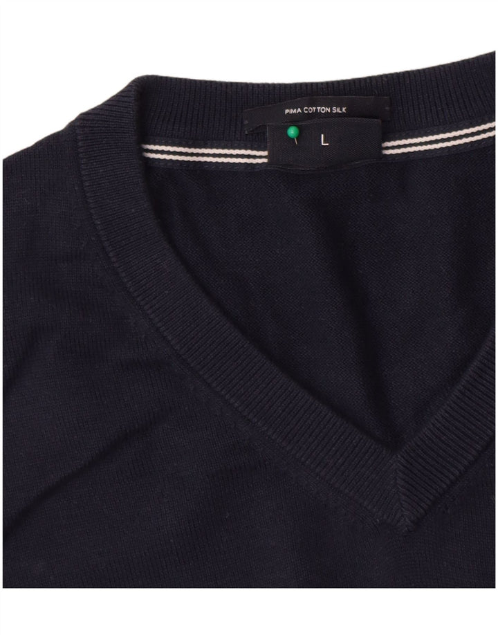Joop Maglione da uomo con scollo a V grande in cotone blu navy