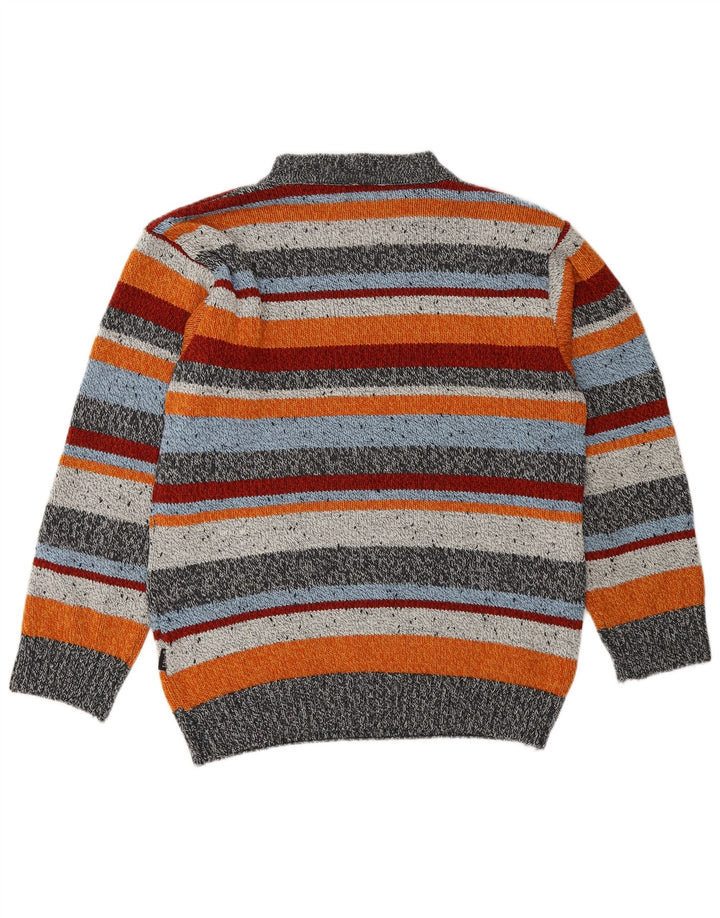 Maglione girocollo da uomo vintage in lana a righe multicolori di grandi dimensioni