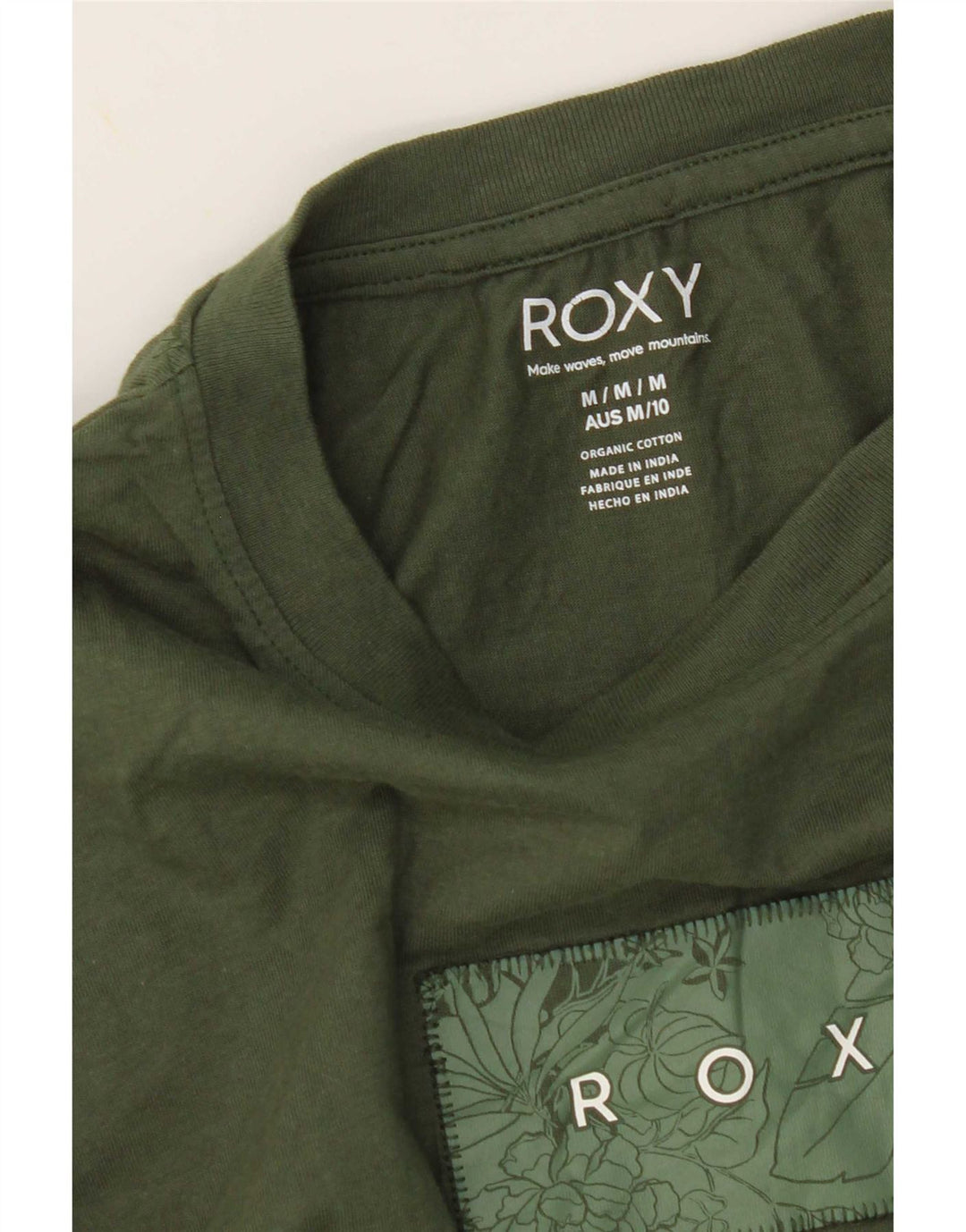 T-shirt grafica da donna Roxy Top UK 14 cotone kaki medio