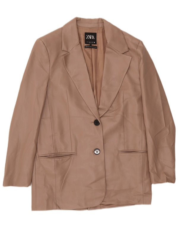 Giacca blazer da donna in ecopelle a 2 bottoni Zara da donna UK 10 piccola in poliestere beige
