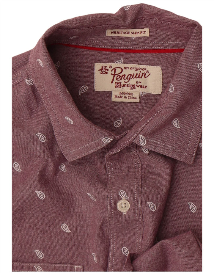 Camicia slim fit da uomo Penguin con motivo cachemire viola medio