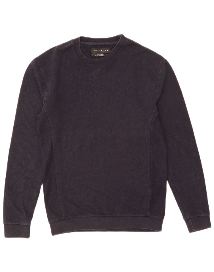 Felpa Zara da uomo maglione piccolo in cotone blu navy