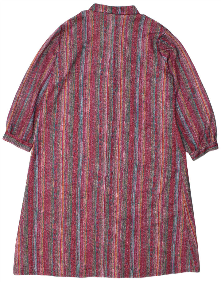 VINTAGE Womens Basic Dress UK 26 4XL Burgundy Striped Polyester