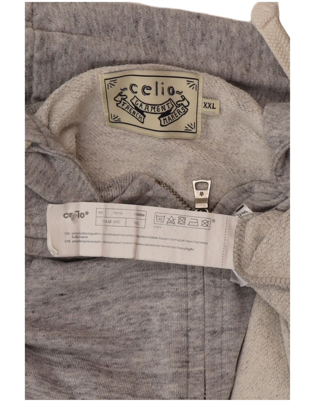 Maglione con cappuccio e zip da uomo Celio 2XL cotone chiazzato grigio