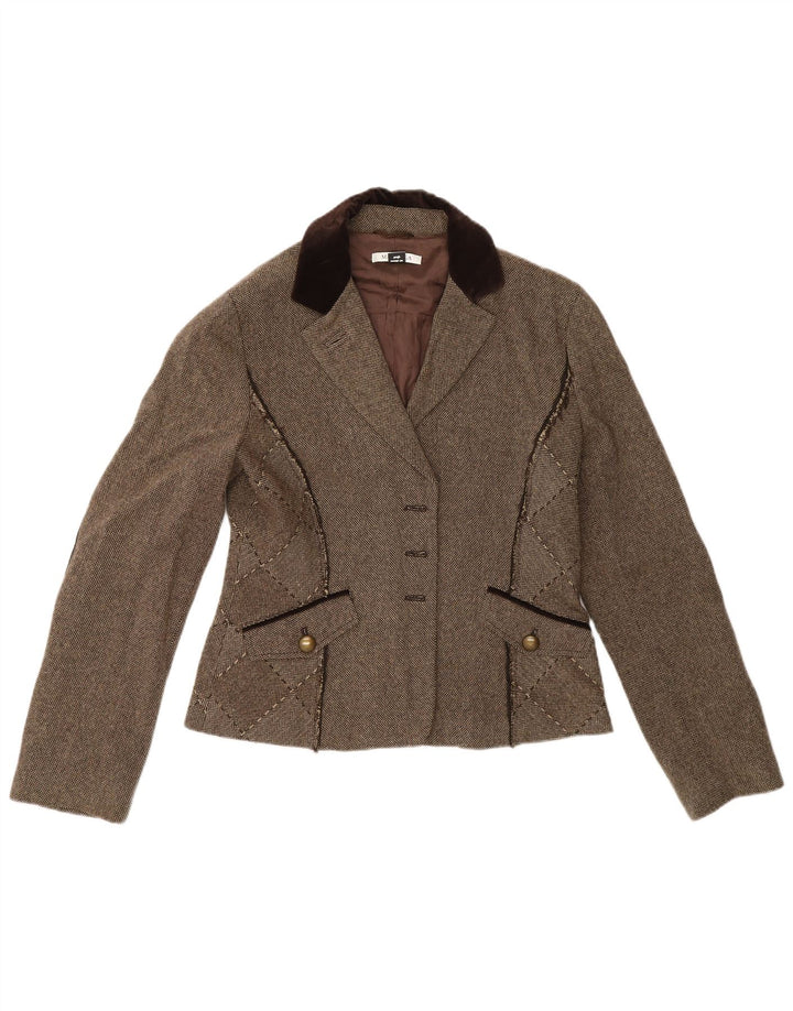 Giacca blazer aperta da donna Marella UK 14 Large Grey Colourblock in lana