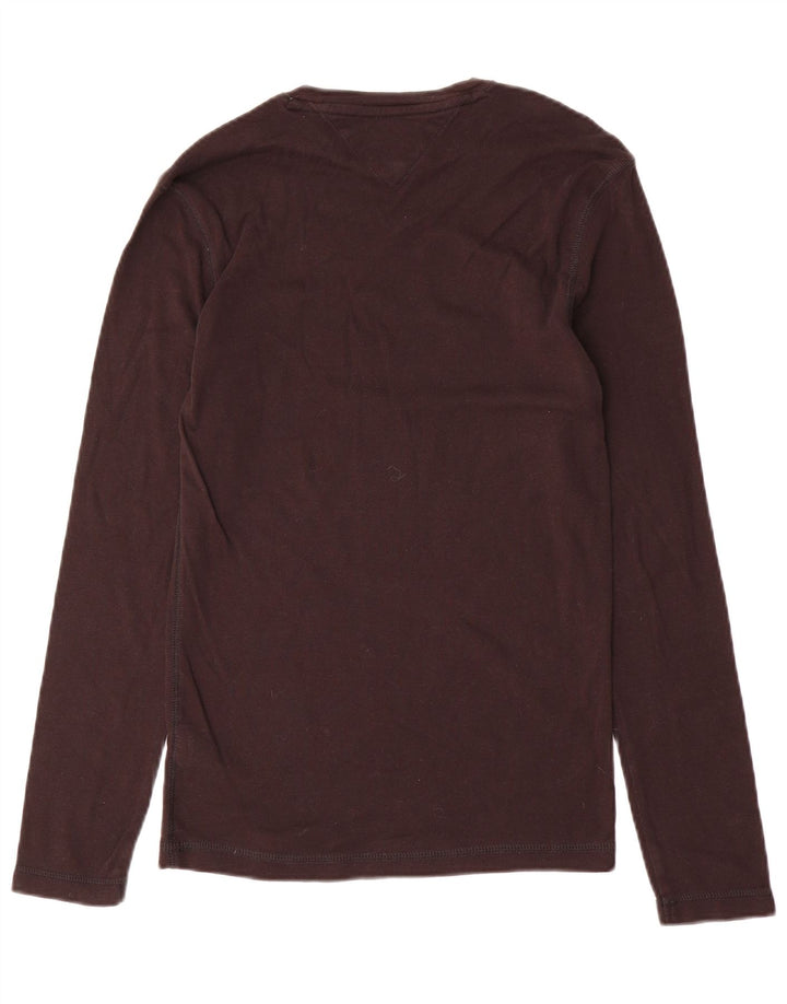 Tommy Hilfiger Donna Top Manica Lunga UK 12 Cotone Marrone Medio