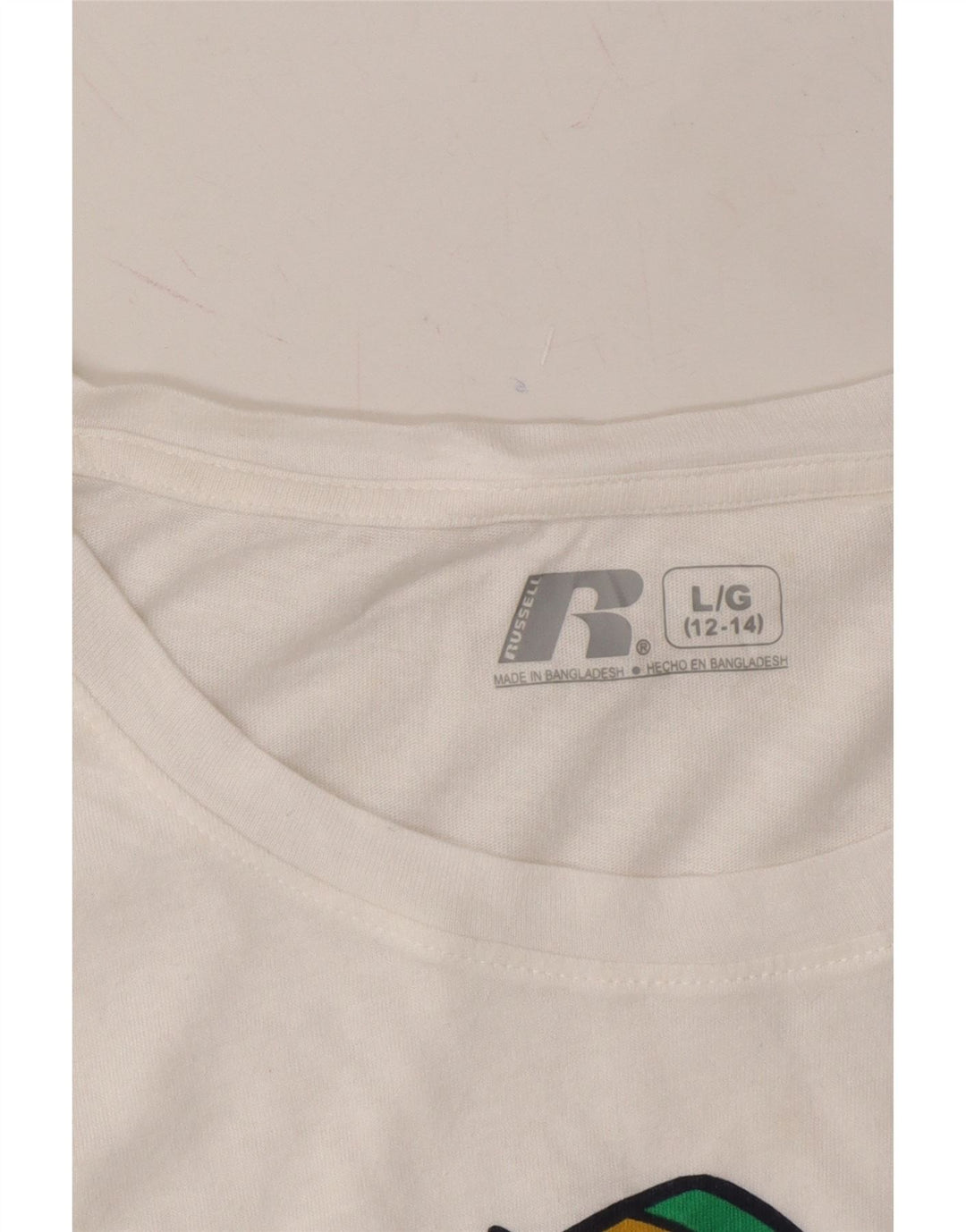 RUSSELL ATHLETIC Womens Graphic T-Shirt Top UK 12/14 Medium White Vintage Russell Athletic and Second-Hand Russell Athletic from Messina Hembry 