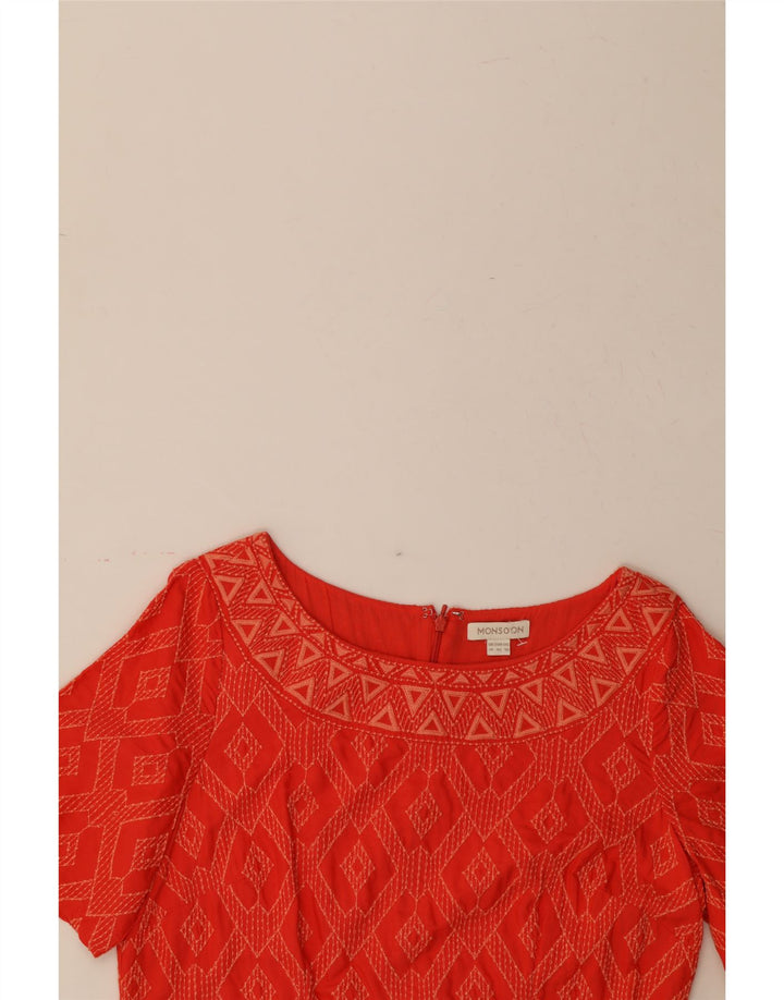MONSOON Womens Shift Dress UK 14 Medium  Red Geometric Vintage Monsoon and Second-Hand Monsoon from Messina Hembry 