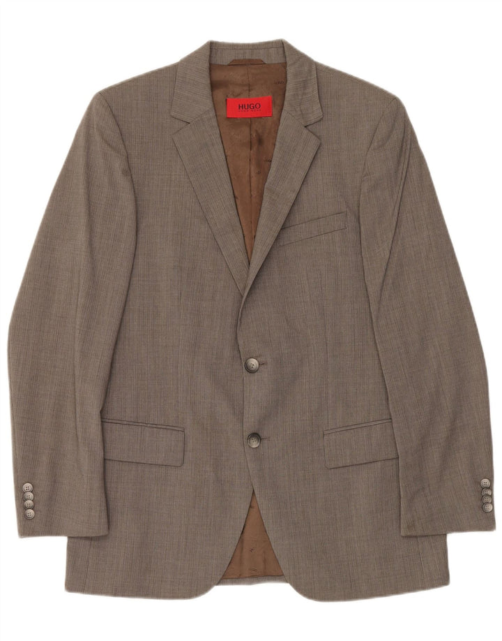 Giacca blazer da uomo a 2 bottoni Hugo Boss UK 48 Lana vergine grigio medio