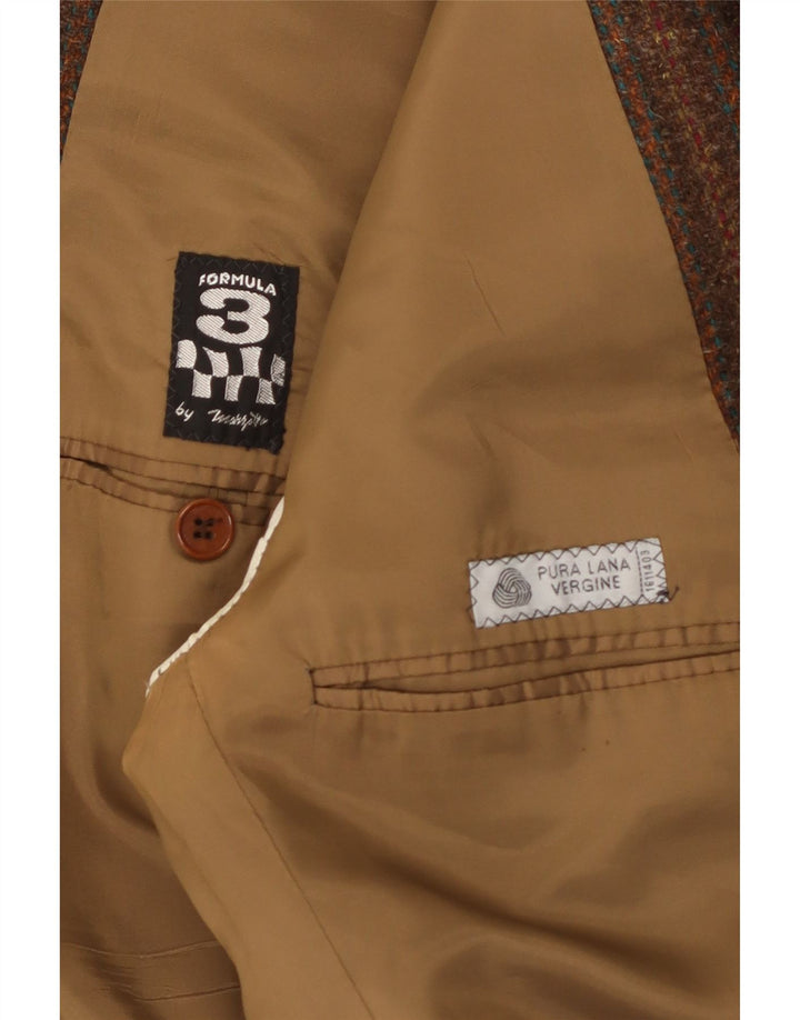 Giacca blazer da uomo a 2 bottoni Marzotto UK 36 piccola lana vergine a righe marroni