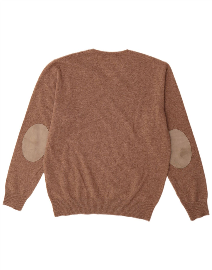 Maglione da uomo Burlington con scollo a V, grande, in lana vergine marrone