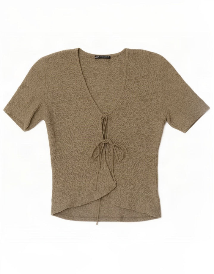 Top corto a maniche corte da donna Zara UK 8 piccolo poliestere kaki