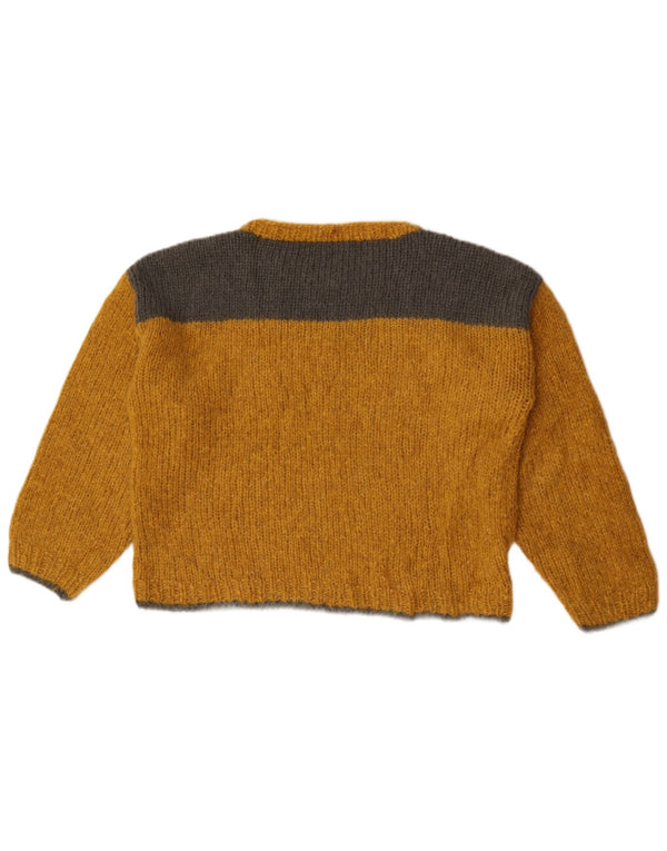 Maglione vintage da donna con scollo a barca UK 12 Colorblock giallo medio